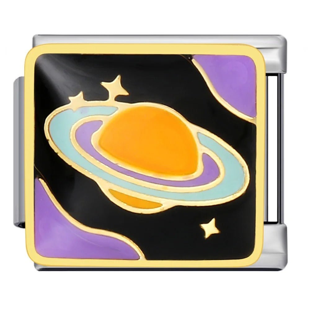 Planet Italian charm 9mm with ringed planet space-themed enamel design