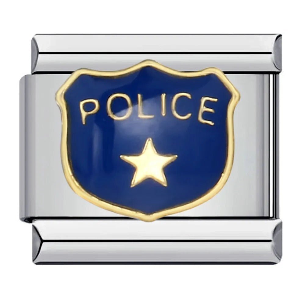 Police badge Italian charm 9mm stainless steel bracelet link