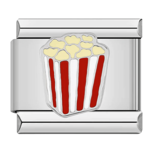 Popcorn Italian charm for 9mm Italian charm bracelet with detailed enamel snack design