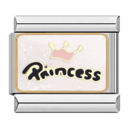 Princess Italian charm 9mm with royal crown design on silver Italian charm bracelet, cute Y2K fairycore jewelry accessory for women and teens
