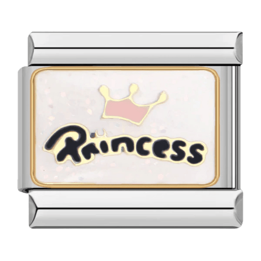 Princess Italian charm 9mm with royal crown design on silver Italian charm bracelet, cute Y2K fairycore jewelry accessory for women and teens

