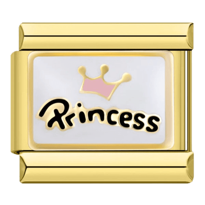 Princess crown Italian charm close up showing detailed enamel design on 9mm charm, perfect for Italian charm bracelets and custom jewelry collections
