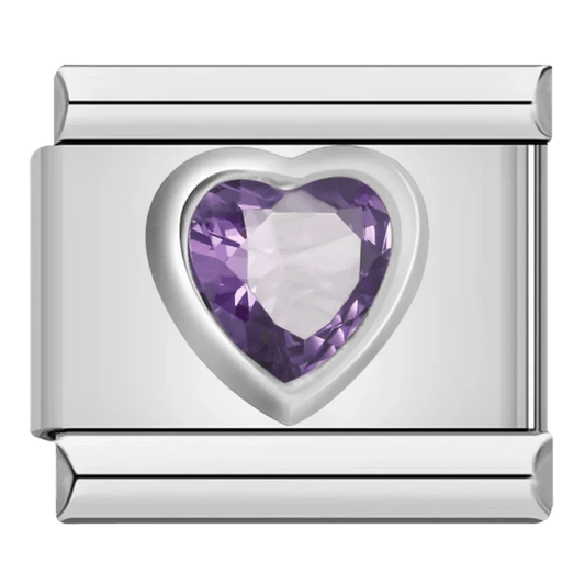Purple gem heart 9mm Italian charm by Charmette compatible with all Italian charm bracelets