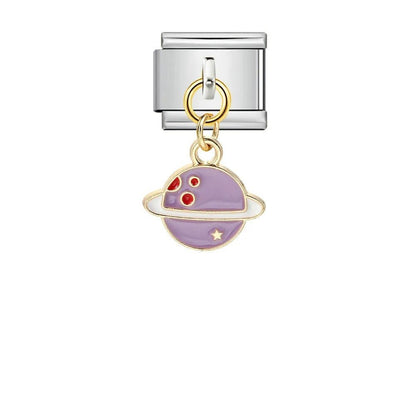 Purple hanging planet dangle Italian charm 9mm space planet Italian charm link