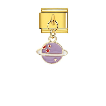 Purple hanging planet dangle Italian charm 9mm space planet Italian charm link gold