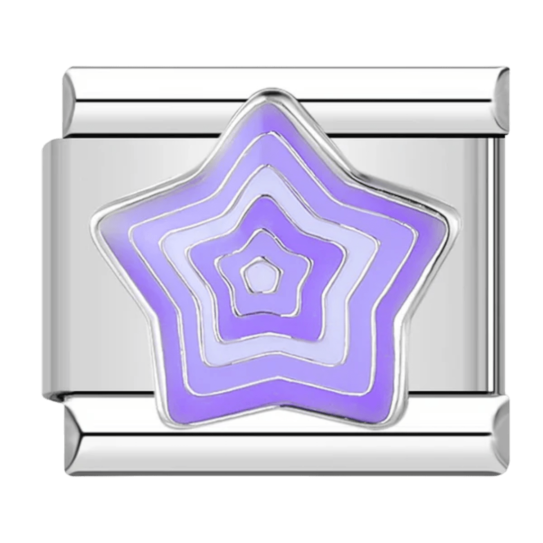 Purple star 9mm Italian charm with layered star design and gold-tone accents