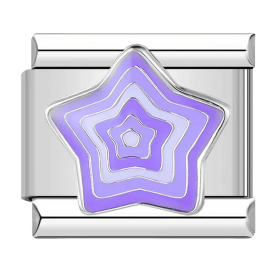 Purple star 9mm Italian charm with layered star design and gold-tone accents