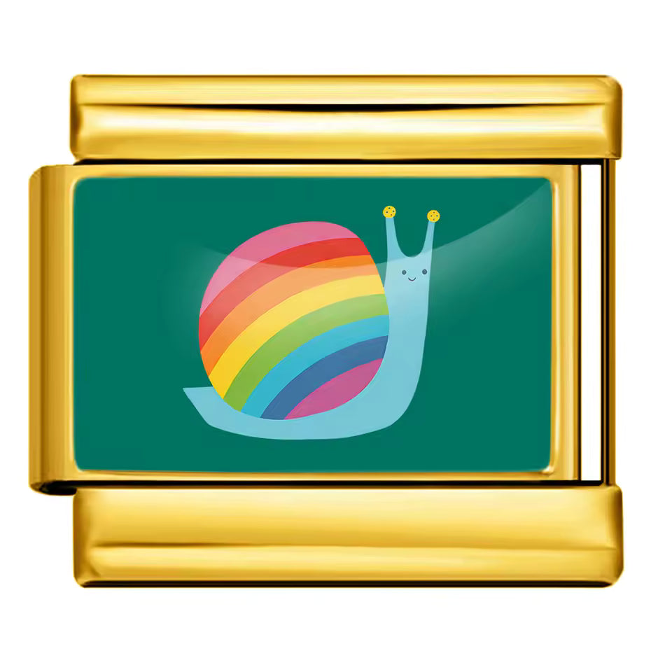 Rainbow snail Italian charm 9mm Gold