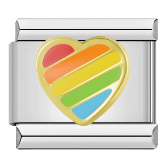 Rainbow striped heart with red orange yellow green blue enamel 9mm Italian charm