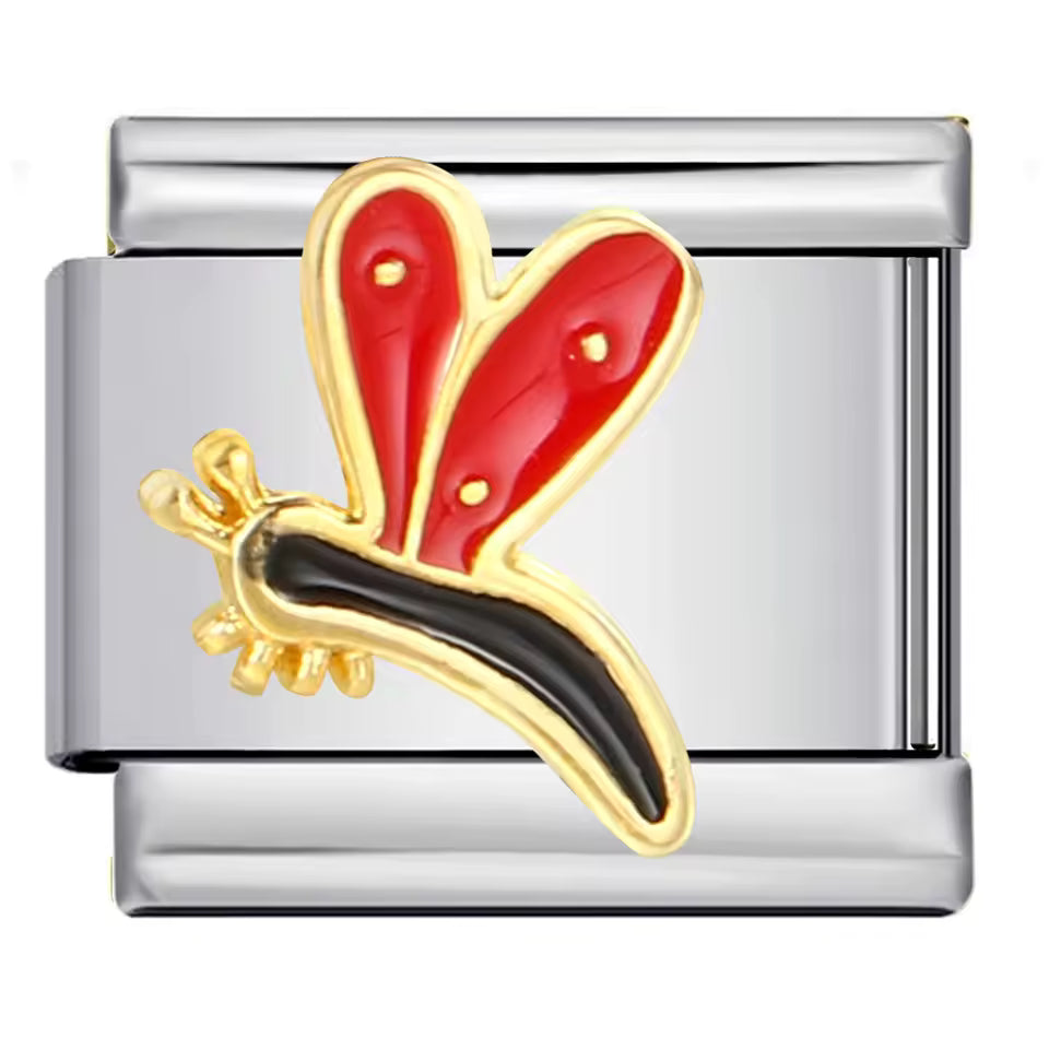Red dragonfly nature Italian charm 9mm