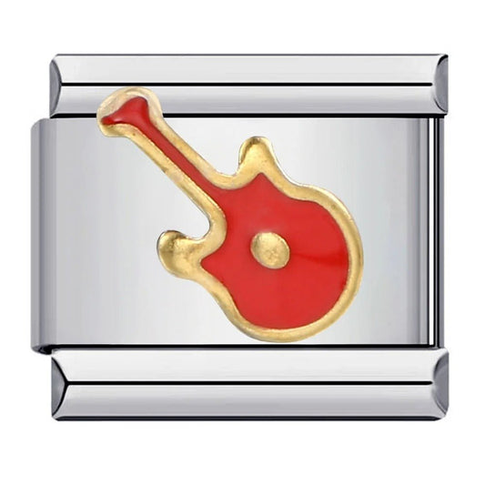 Red guitar Italian charm 9mm music instrument design