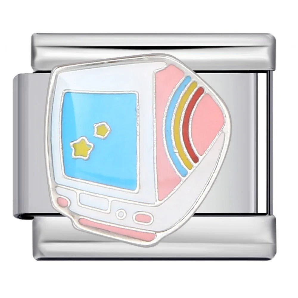 Retro TV Italian charm 9mm with colorful enamel screen design