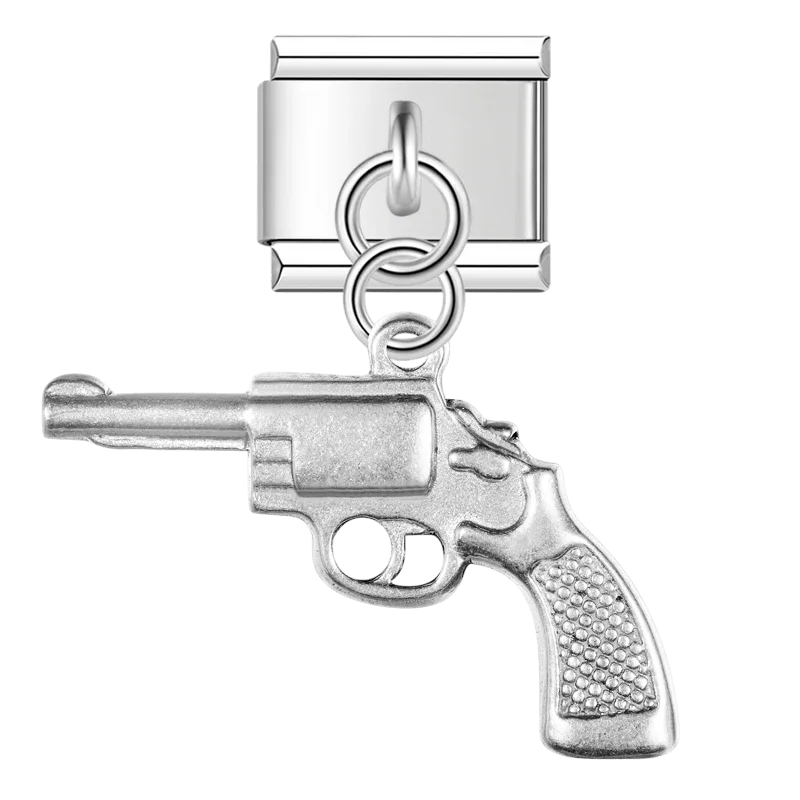 Revolver dangle Italian charm 9mm gun charm for Italian charm bracelet