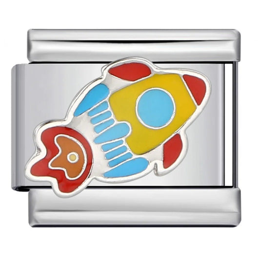 Rocketship Italian charm 9mm with colorful enamel rocket design