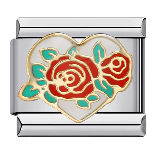 Rose heart Italian charm 9mm floral heart design