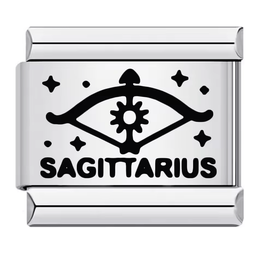 Sagittarius zodiac Italian charm 9mm with black symbol and Sagittarius text
