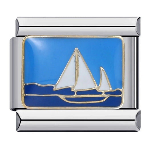 Sailboat ocean Italian charm 9mm nautical design silver
