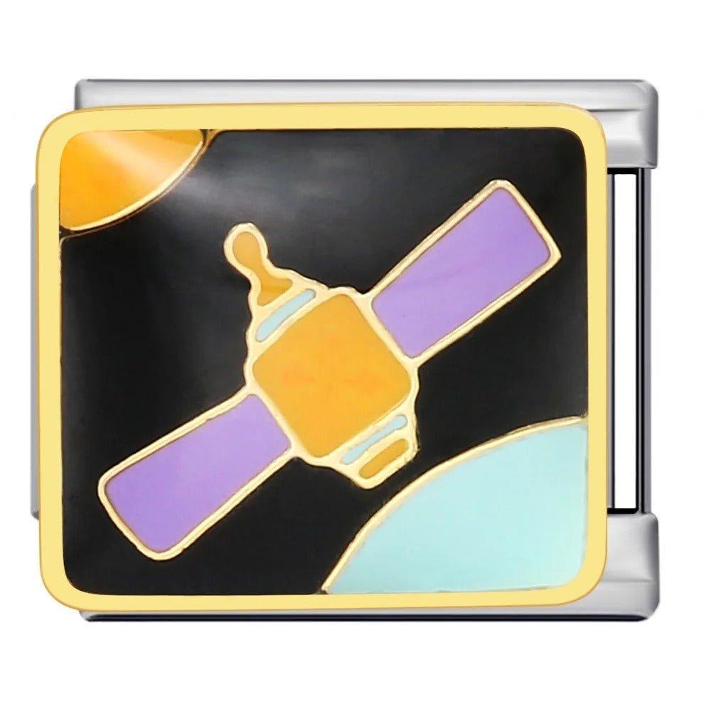 Satellite Italian charm 9mm with space-themed enamel design
