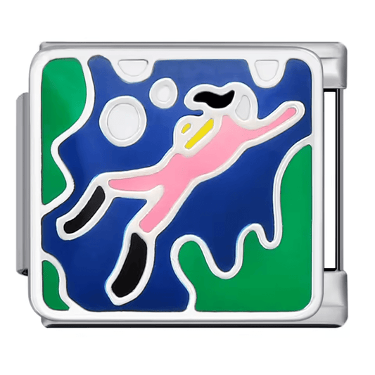 Scuba diver Italian charm with blue and green ocean enamel for Charmette and Nomination-style 9 mm bracelets