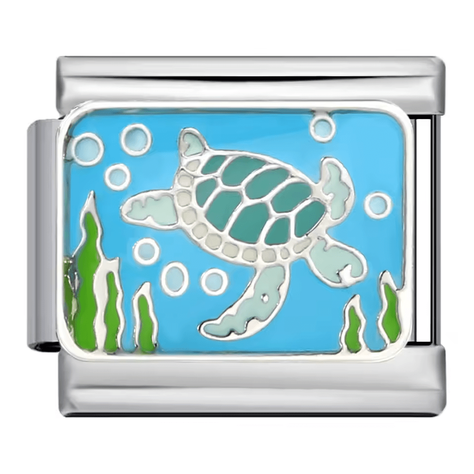 Sea turtle 9mm Italian charm on silver Italian charm bracelet
