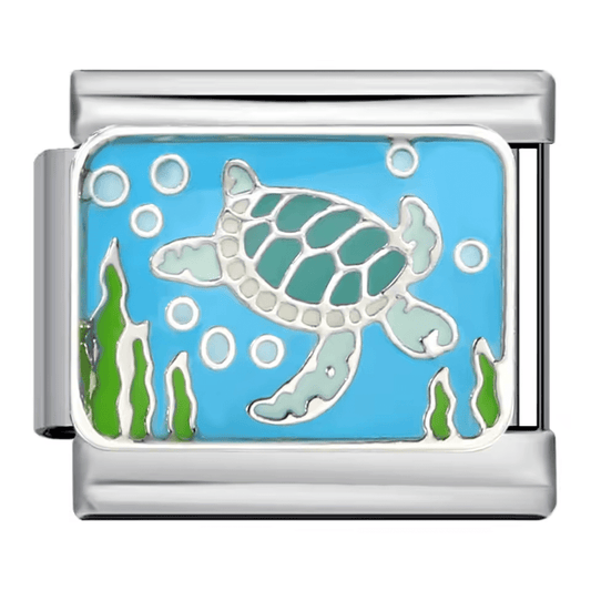 Sea turtle 9mm Italian charm on silver Italian charm bracelet
