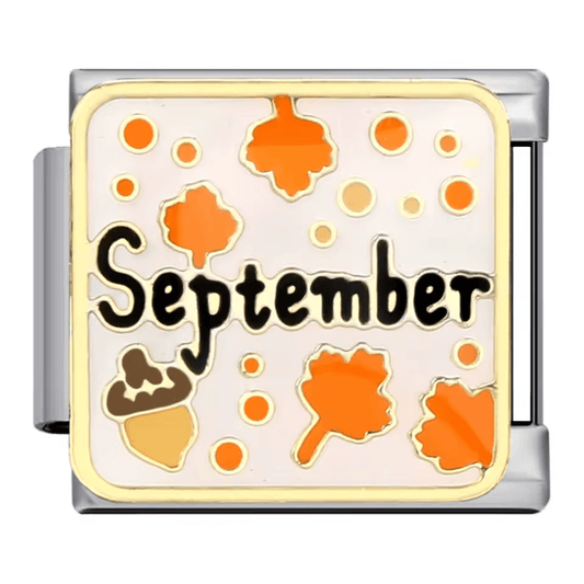 September Italian charm 9mm with autumn leaf enamel design