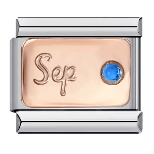September birthstone Italian charm 9mm with blue sapphire-style stone