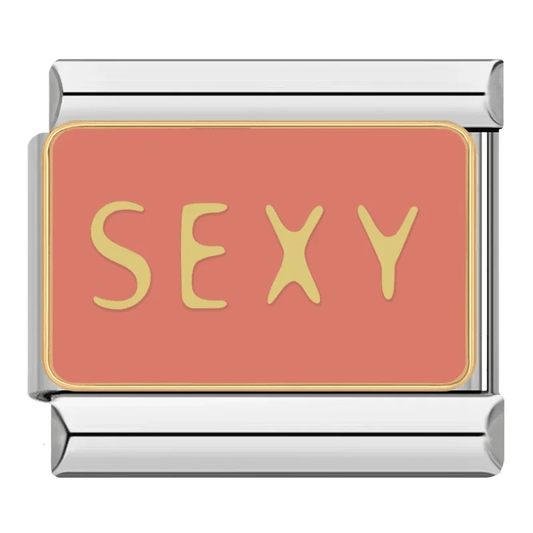 Sexy Italian Charm 9mm with pink enamel on Italian charm bracelet by Charmette, flirty statement charm, no-pinch design
