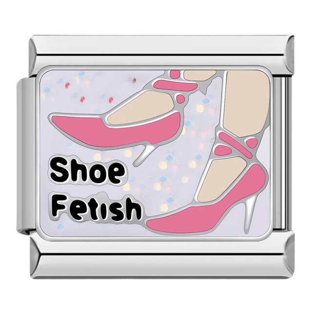 Shoe Fetish pink text with pink polka dot high heel shoes 9mm Italian charm