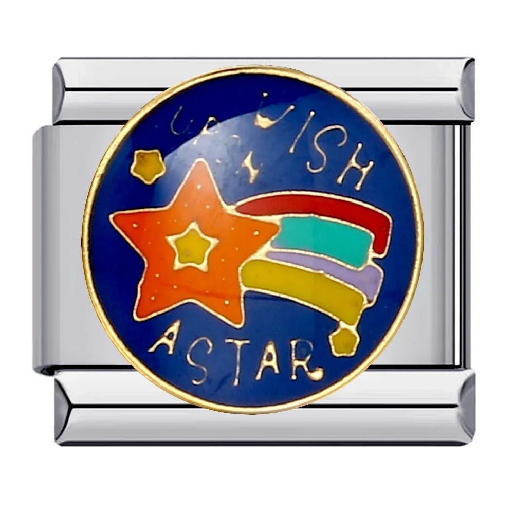 Shooting star Italian charm 9mm with multicolor star and blue enamel design