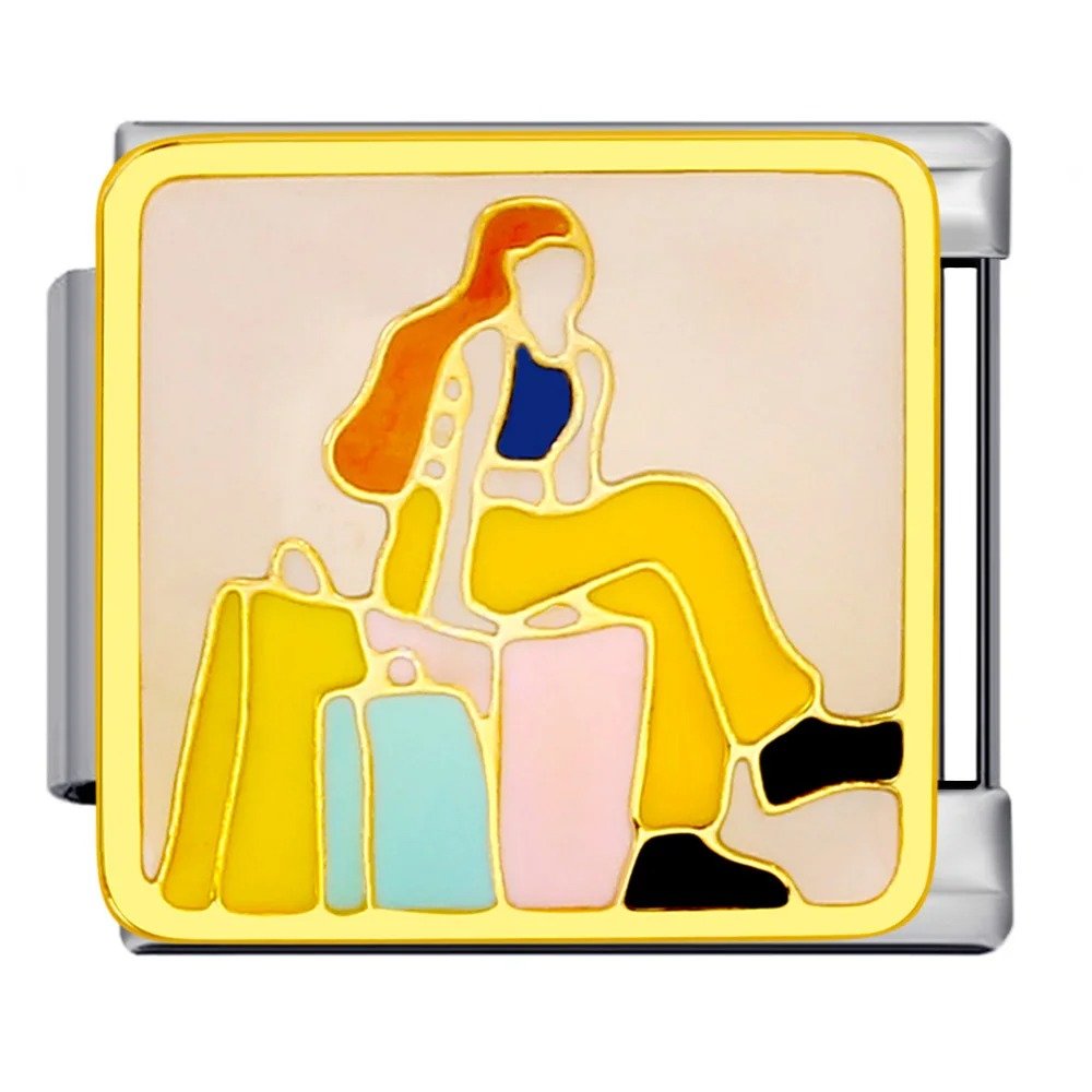 Shopping spree girl with bags Italian charm 9mm fashion theme Italian charm link