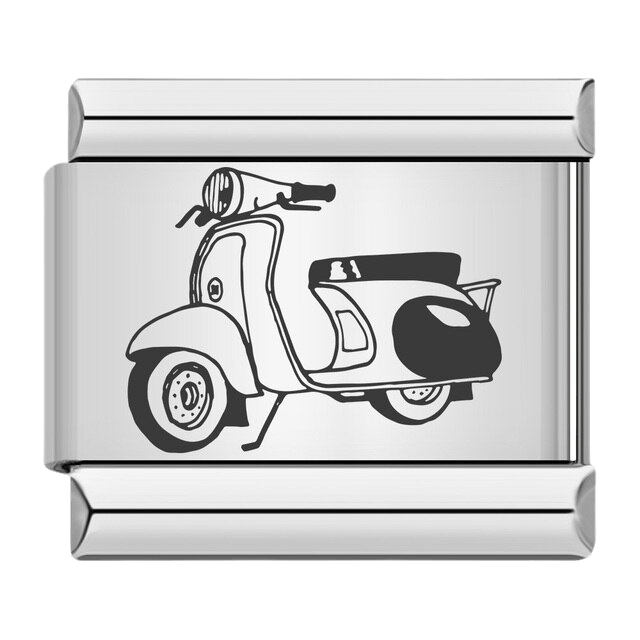 Silver Vespa style scooter moped vintage design 9mm Italian charm