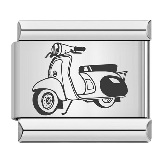 Silver Vespa style scooter moped vintage design 9mm Italian charm