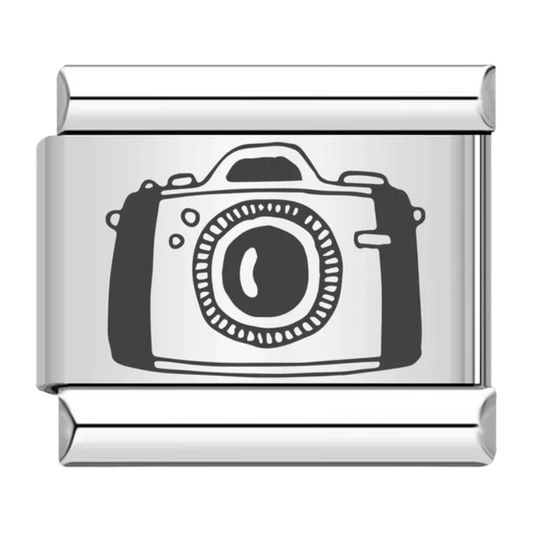 Silver camera with lens photography hobby design 9mm Italian charm