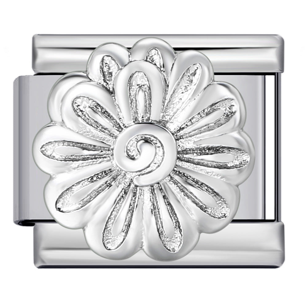 Silver sunflower Italian charm 9mm with raised flower design