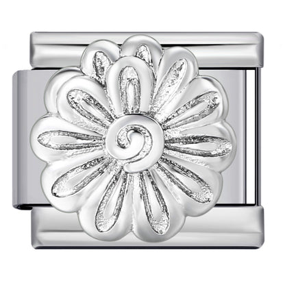 Silver sunflower Italian charm 9mm with raised flower design