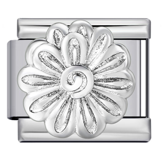 Silver sunflower Italian charm 9mm with raised flower design