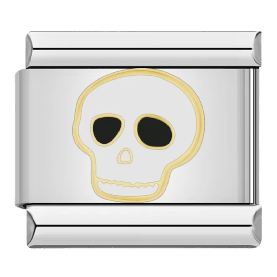 Skull Italian charm 9mm silver gothic skull bracelet charm with polished enamel detail for custom Italian charm bracelet by Charmette