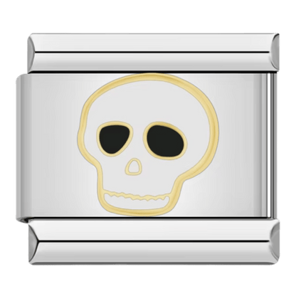 Skull Italian charm 9mm silver gothic skull bracelet charm with polished enamel detail for custom Italian charm bracelet by Charmette