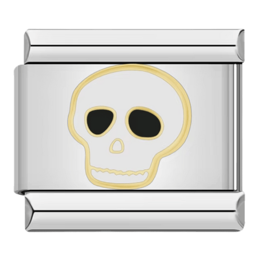 Skull Italian charm 9mm silver gothic skull bracelet charm with polished enamel detail for custom Italian charm bracelet by Charmette