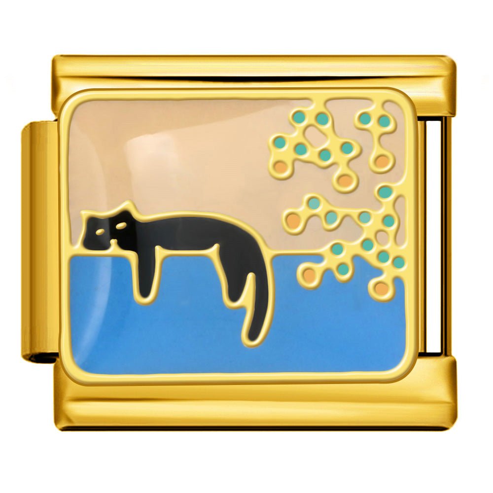 Sleepy cat scene Italian charm 9mm resting cat Italian charm link Gold