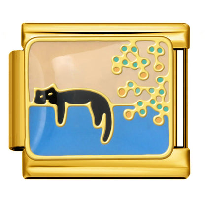 Sleepy cat scene Italian charm 9mm resting cat Italian charm link Gold
