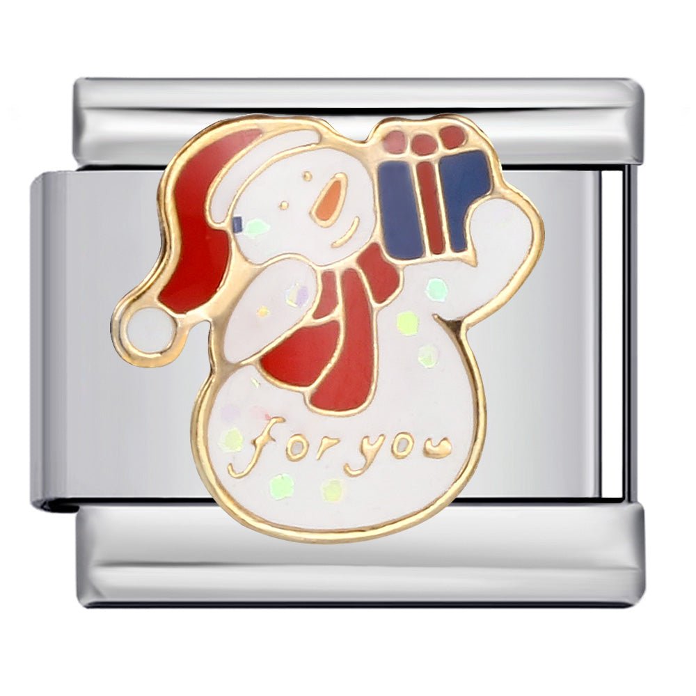 Snowman with present Italian charm 9mm