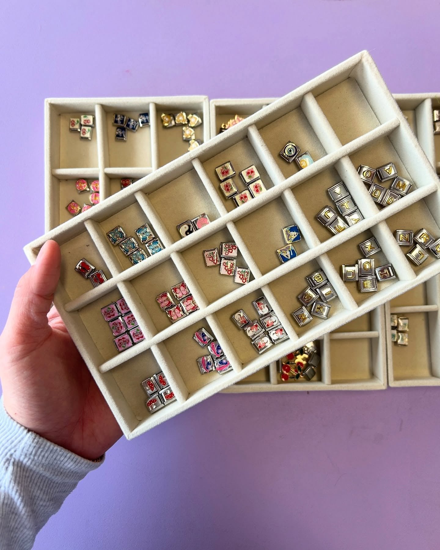 Stainless steel Italian charm bracelet with mixed enamel charms, waterproof personalized charm bracelet design