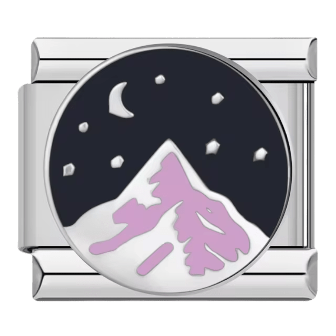 Starry mountain purple peaks with crescent moon and stars night sky 9mm Italian charm