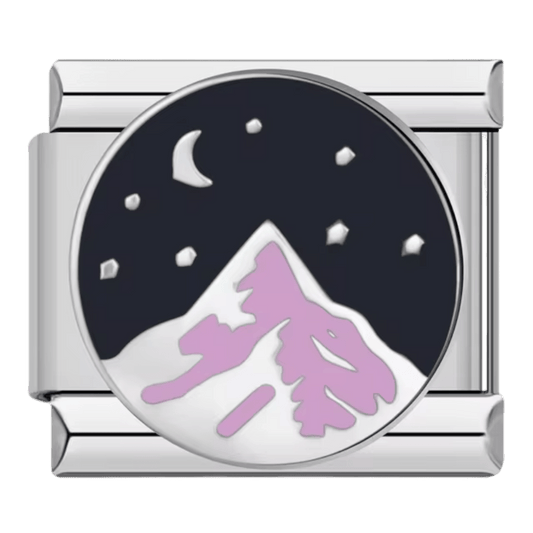 Starry mountain purple peaks with crescent moon and stars night sky 9mm Italian charm