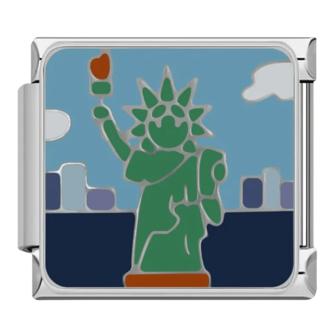 Statue of Liberty with New York City skyline and blue sky 9mm Italian charm