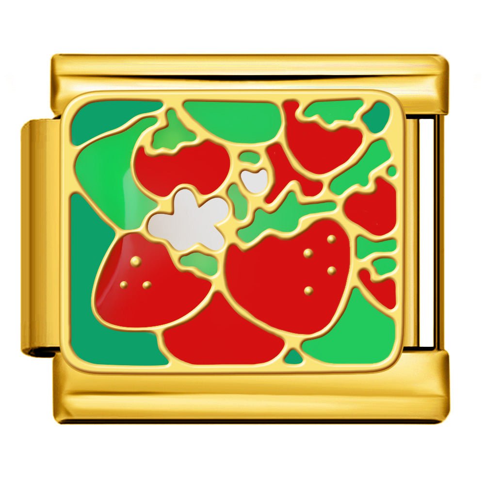 Strawberries pattern Italian charm 9mm fruit design Gold