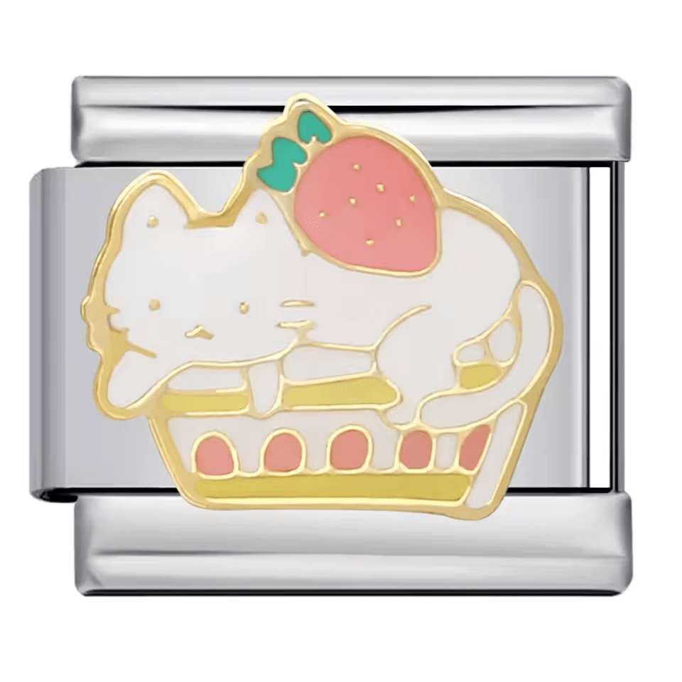 Strawberry cat cake Italian charm 9mm