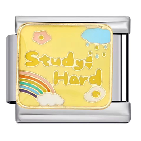 Study Hard rainbow Italian charm 9mm